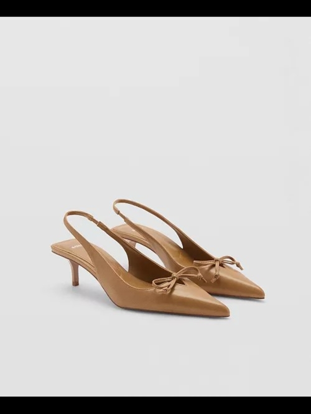 Mango Tan Pointed Slingback Kitten Heels with Bow